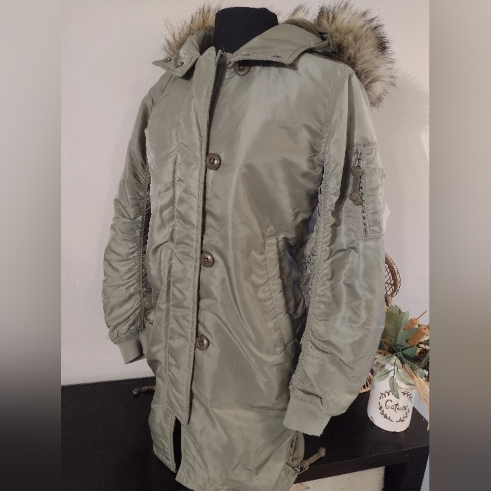 ABERCROMBIE & FITCH SHINY NYLON PARKA JACKET COAT OLIVE GREEN WOMENS